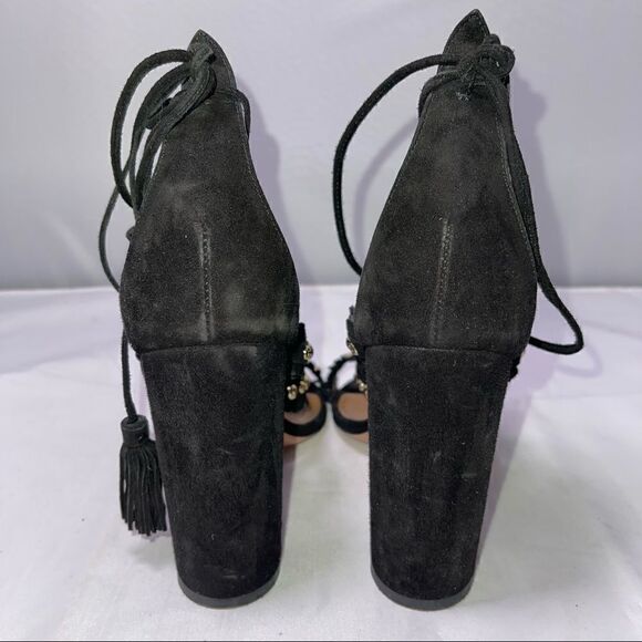 𝅺Aquazzurra Sandals Firenze Tulum Black Suede Sandals Chunky Heel Size 37 U.S. 6 - Picture 13 of 15